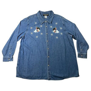 Christopher Radko By Bellepoint Denim Button Up Snowman Christmas Shirt Size XXL